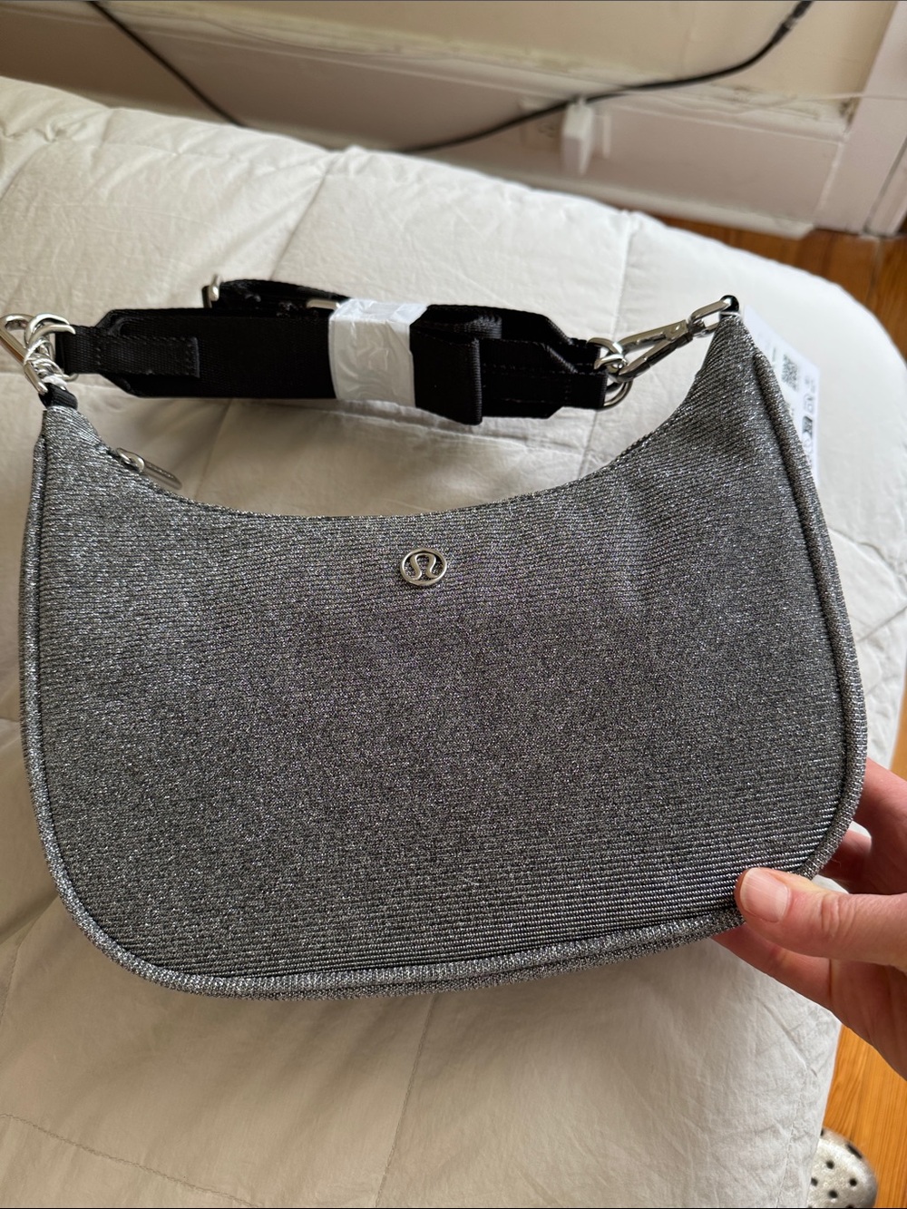 Lululemon City Essentials Small Shoulder Bag in Silver/Gray Glitter
